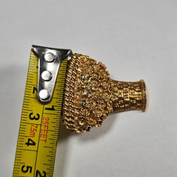 Avon Flower Basket Brooch Solid Perfume Locket Pin Signed Gold Toned Vintage 70s - Picture 10 of 10